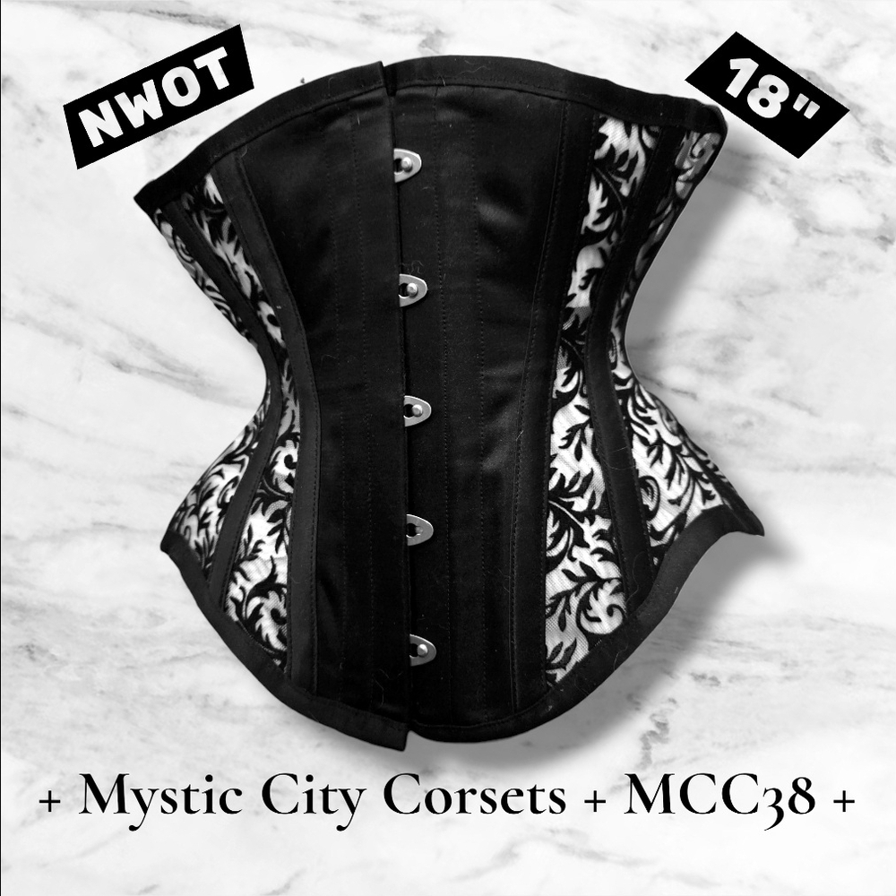 Mystic City Corsets MCC38 Satin Underbust Mesh Corset 18" NWOT Waist Training